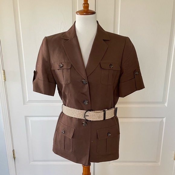 Tahari Jackets & Blazers - Vintage Tahari Linen-blend Utility Belted Blazer